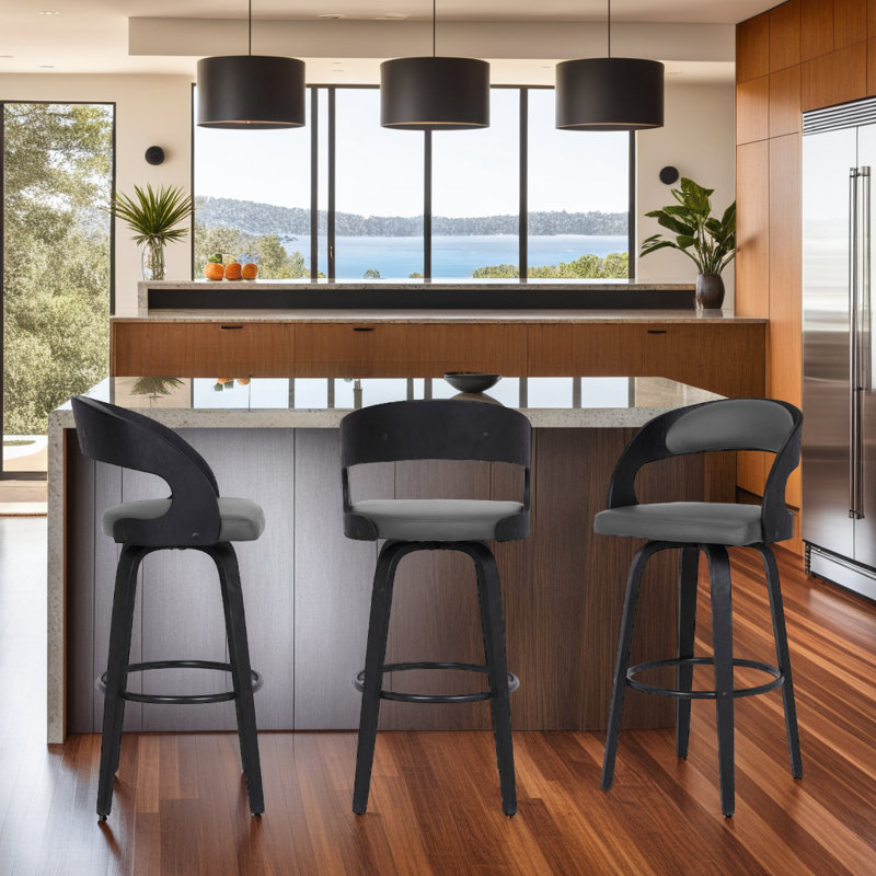 Tabouret de bar pivotant Pensacola, Tabouret de comptoir (siège d'une hauteur de 26 p, Noir, Gris