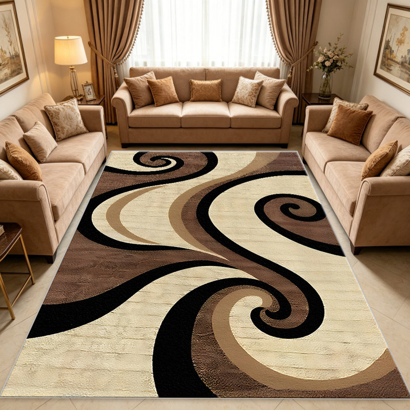 Beige Swirl carpet-easy to clean, machine-washable, soft and comfortable; suitable for door mats, kitchens, living rooms, bedrooms, corridors, and laundry areas. Easy to clean, durable carpet for home decoration.