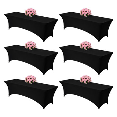 Nappe pour événements ajustés rectangulaires de 8 pi, housses de table extensibles noires infroissables, protecteur de nappe en spandex lavable, pour les fêtes, les mariages, les cocktails, les banquets et les fêtes