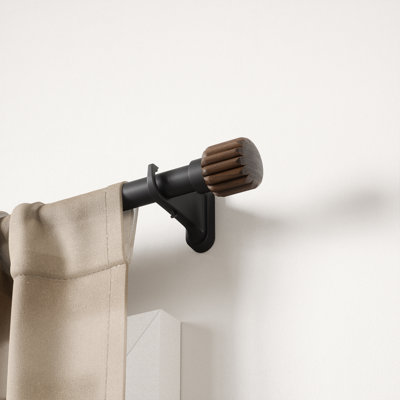 Evie Pin-Point 1" Adjustable Single Curtain Rod, No Drill Installation, Includes Brackets & Hardware, 42 to 120", Black/Walnut