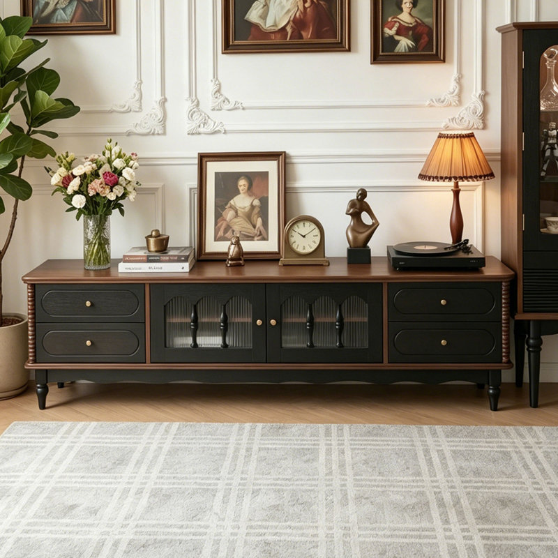 Meuble télé de style rétro français, 22.44"H x 86.61"L x 15.75"W