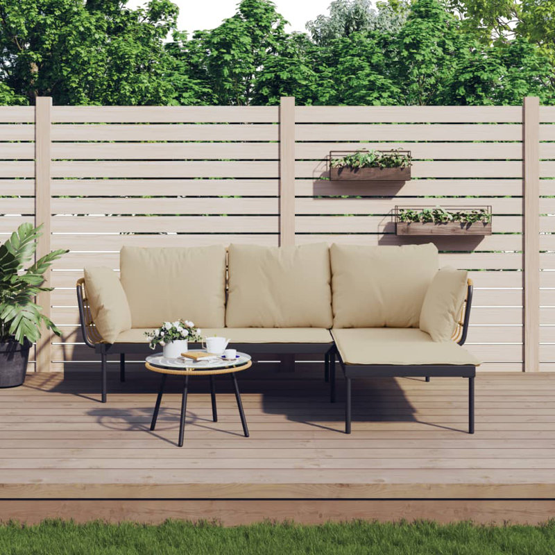 Ensemble de patio 3 pièces avec coussins en rotin de polyester, Beige