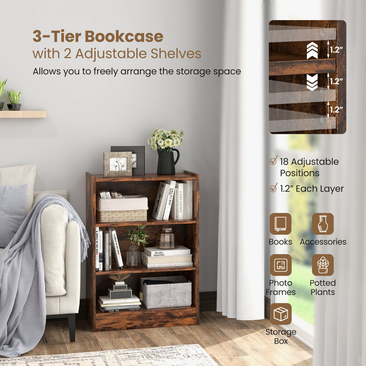 HASIODXE Bookshelf for Small Space, 3 Tier Wood Book Shelf and Bookcase  with Metal Frame, Rustic Standing Unit Shelf Display Rack for Living  Room/Home