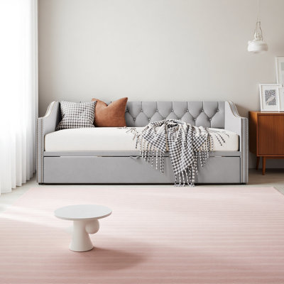 Twin Size Upholstered Daybed With Pop Up Trundle