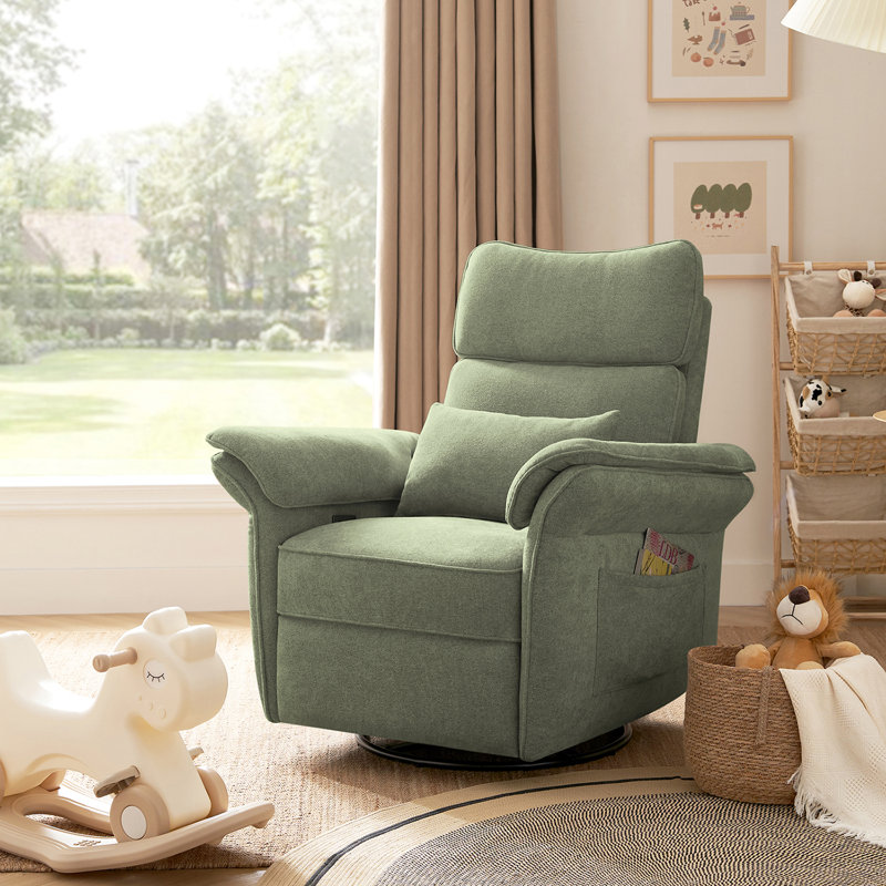 Beckette 41.75" Modern Swivel Glider Nursery Power Recliner with Adjustable Headrest, Moss