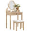 Table de coiffeuse délicieuse en or avec tabouret, 3 tiroirs de rangement, miroir-809953164