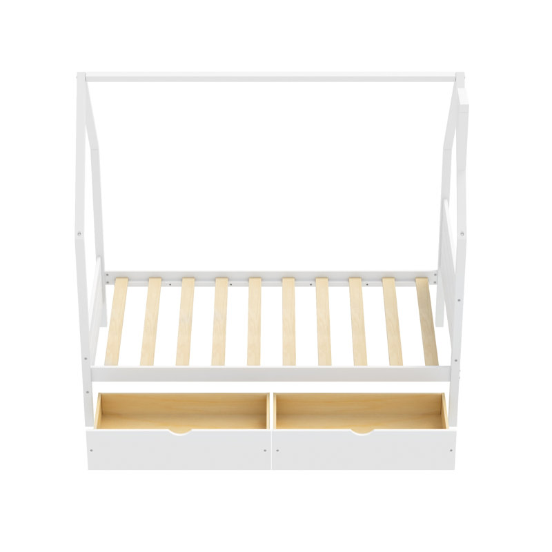 Cadre de lit Montessori pour enfants avec 2 tiroirs de rangement et tête de lit, sommier non nécessaire, Twin, White