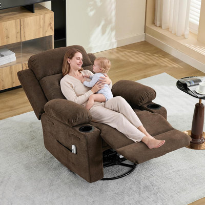 Fauteuil inclinable surdimensionné à 360°, revêtement en lin marron PU 54 po