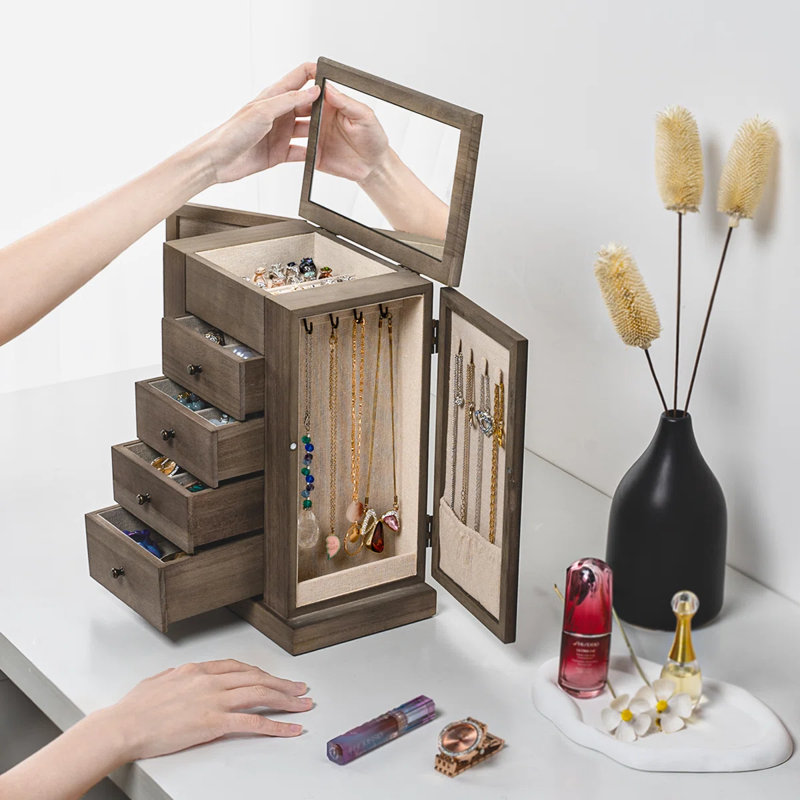 Wood Jewellery Box + Mirrored