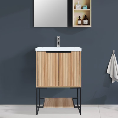 Meuble-lavabo autoportant avec lavabo, armoire de salle de bain compacte pour salle de bain et salle d'eau