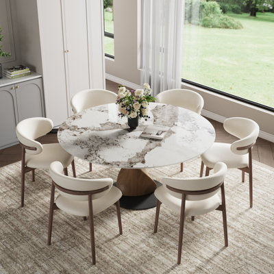7 - Piece Kitchen Round Dining Table Set Contemporary Spiral Pedestal (1 Table 6 Chairs)