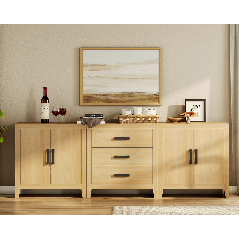 TV Stand For Tvs Up To 85 Inch, 3-Piece Modular Entertainment Center With Drawers And Doors, Farmhouse Media Console For Living Room, Bedroom, Home Theater, Beige