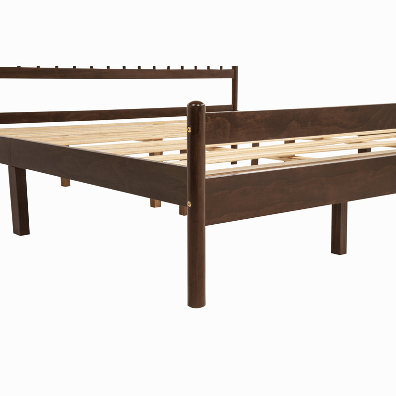 Lit très grand style traditionnel avec tête et pied de lit, lit en bois de pin avec cadre de lit renforcé, King, Walnut