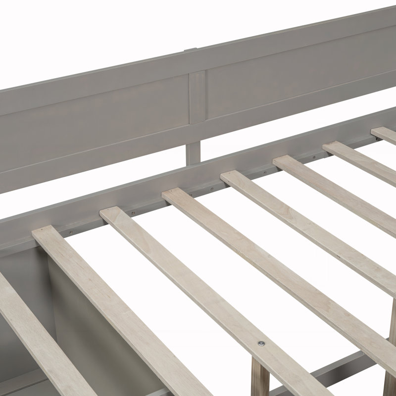 Lit de jour double avec tiroirs et tablettes, gris