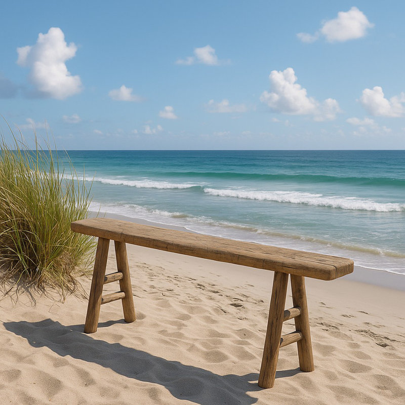 Lily's Living Vintage Noodle Bench, Weathered Natural Wood Finish , 20" H x 50" W x 5.5" D