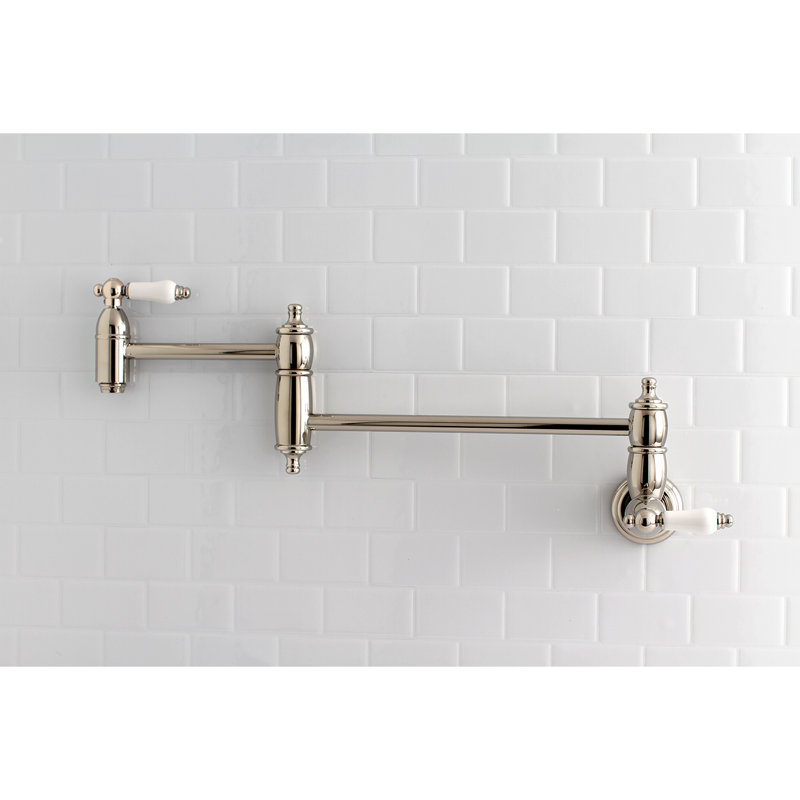 Kingston Brass Restoration Two-Handle 1-Hole Wall Mount Pot Filler Faucet, Polished Nickel