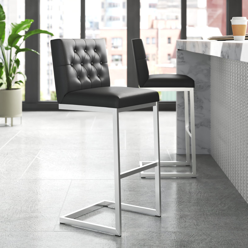 Tabouret Sheraden, Simili cuir blanc, Tabouret de bar (siège d’une hauteur de 30 po)
