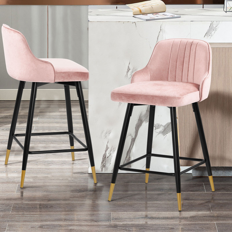 Tabouret de bar et de comptoir pivotant revêtu de velours, Tabouret de comptoir (siège d'une hauteur de 25,6, Rose