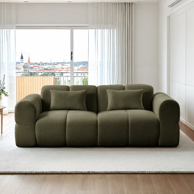 Canapé moderne en laine d'agneau rembourré à 2 places pour salon - vert