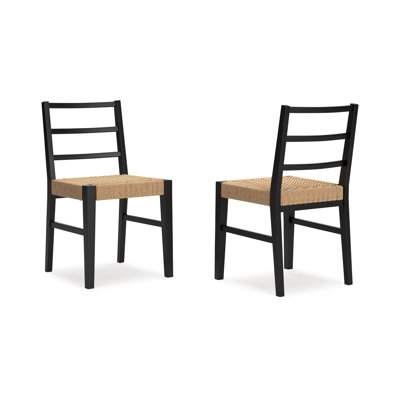 Wrenn Dining Side Chair Set Of 2, Faux Rattan Woven Seat, Black Wood