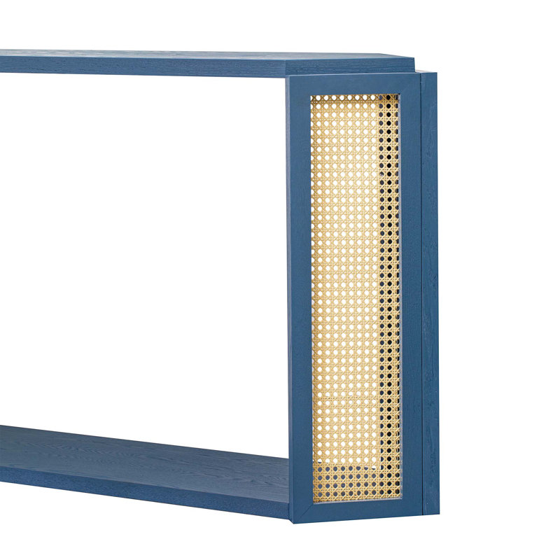 Narrow Console Table With Unique Irregular Top Design & Open Shelf, Antique Blue