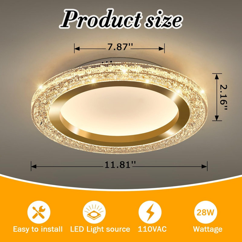 Plafonnier encastré 11,8 po Modern, H 2 po x l 11,8 po x P 11,8 po, Gold