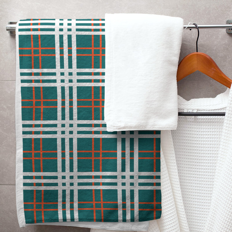 Bath Towel, Polyester/Cotton Blend, Orange/White/Aqua