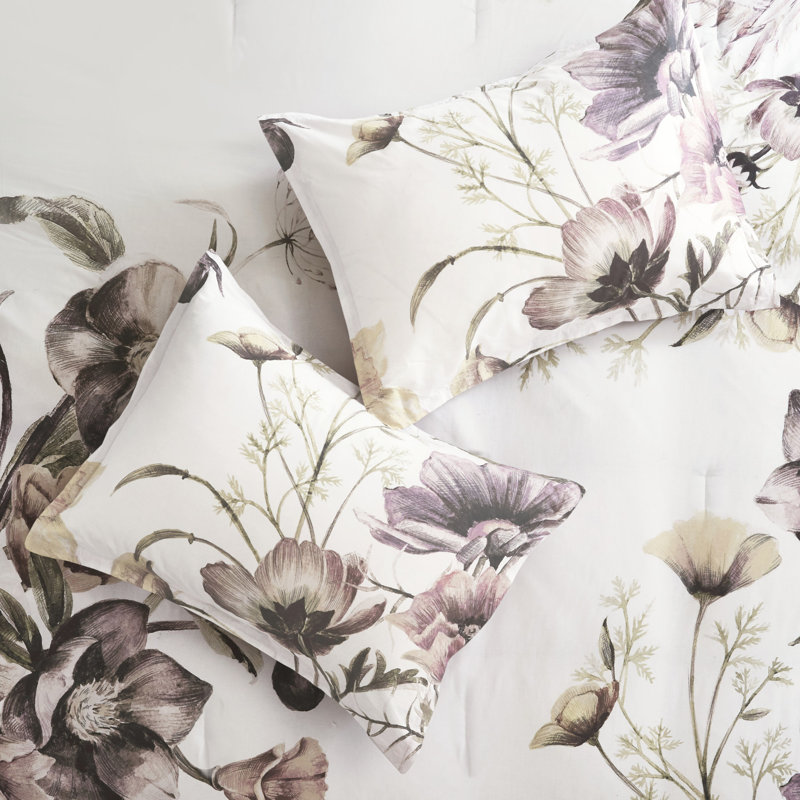 Édredon Blush King - 8 pièces en coton avec imprimé floral à grande échelle et coussins lavables Shabby Chic Euro Shams Soft