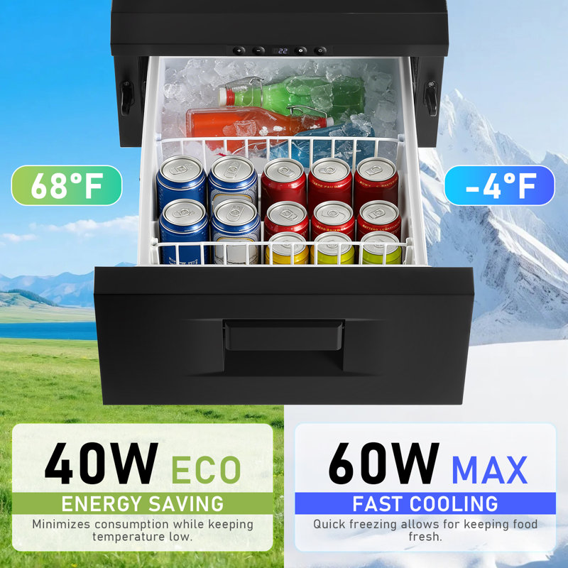 33QT Drawer 12V Car Fridge Freezer, APP Control Portable Refrigerator, -4℉~68℉Compressor Cooler, 12/24V DC, 30° Anti-Shake, 45dB Low Noise, Space-Saving Fridge for RV, Truck, SUV, Camping Travel