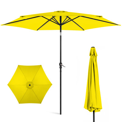 Shovon 10ft Outdoor Steel Market Patio Umbrella w/ Crank, Tilt Push Button, 6 Ribs