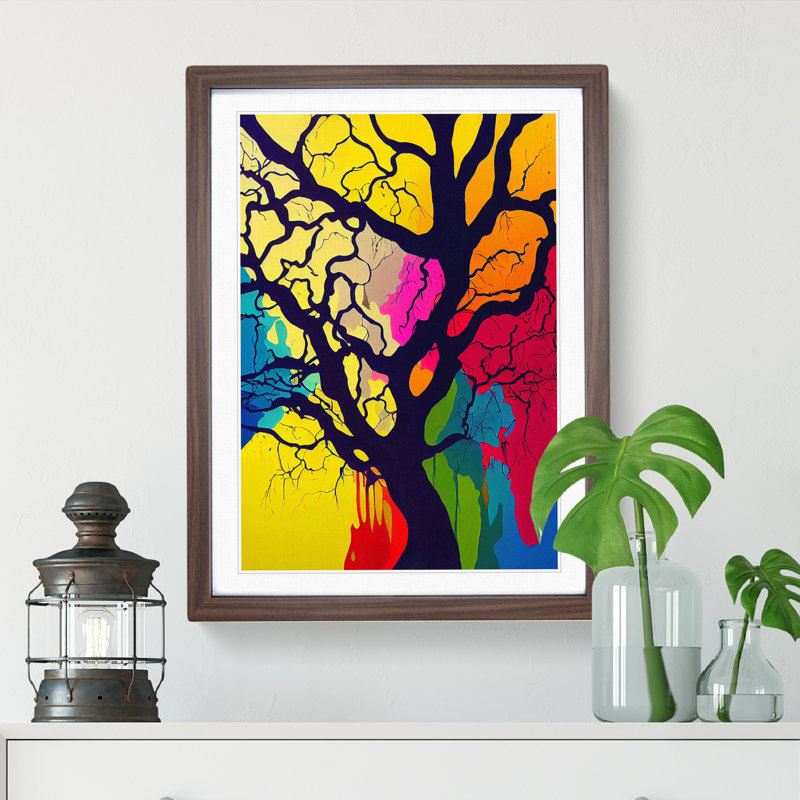 A Colourful Abstract Tree No.2 - Single Picture Frame Print, Walnut, 64cm H x 46cm W x 2cm D