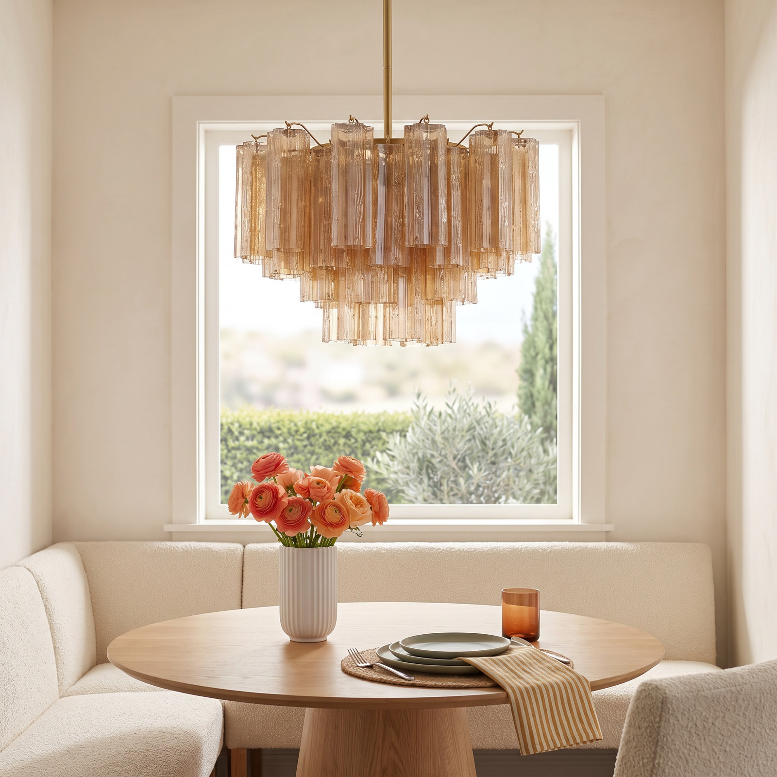 Arras 9-Light Chandelier, Aged Brass, Yellow, 14.25" H x 22" W x 22" D