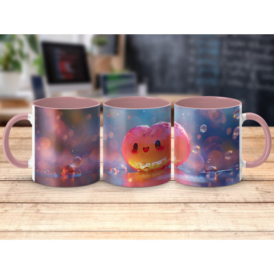 Set of 2 3D Design 11oz Accent Mugs – Ceramic Coffee Cups with a Pink Handle and Interior
