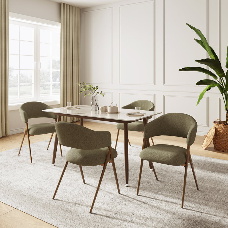 Upholstered Dining Chair Metal ArmChair With Backrest, Green