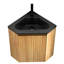 Meuble-lavabo suspendu triangulaire de 76 cm (30 po) avec lavabo intégré en résine noire, rangement en contreplaqué naturel pour petits coins, meuble assorti à la couleur de la pièce, coins préassemblés.