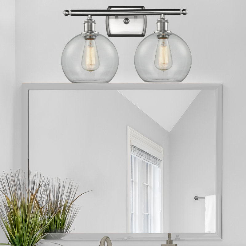 Éclairage pour meuble-lavabo en laiton antique à 2 lumières Almatine, Transparent, Nickel satiné brossé, DEL
