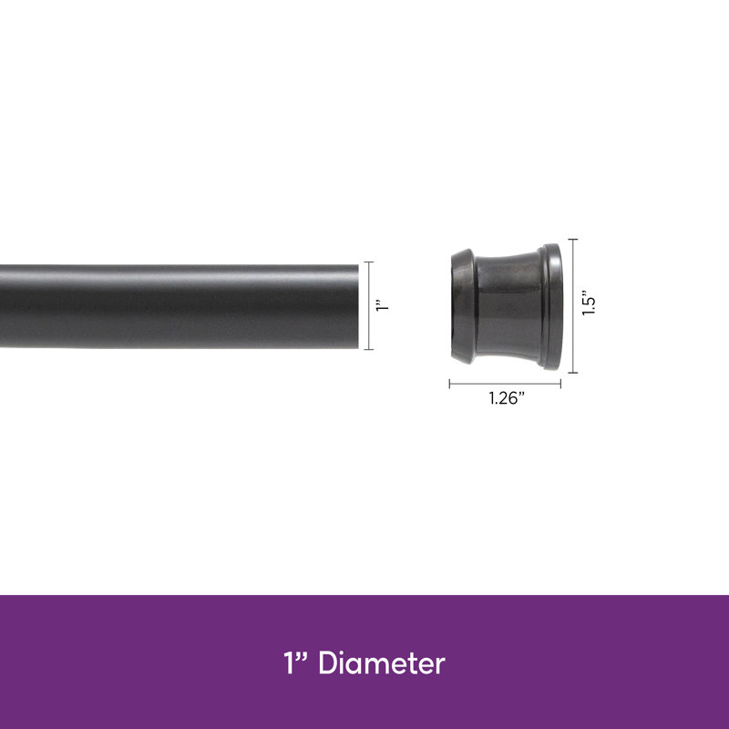 Wayfair Basics Burwell 42-72 Inch Adjustable Straight Tension Shower Curtain Rod, Black