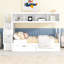 Lit simple superposé au dessus d'un lit double avec tablettes, escalier de rangement et 2 tiroirs, blanc-156434112