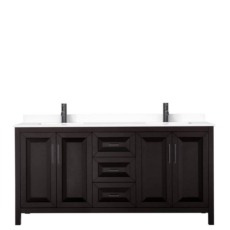 Daria 72'' W Double Vanity, White Cultured Marble, Dark Espresso, Matte Black