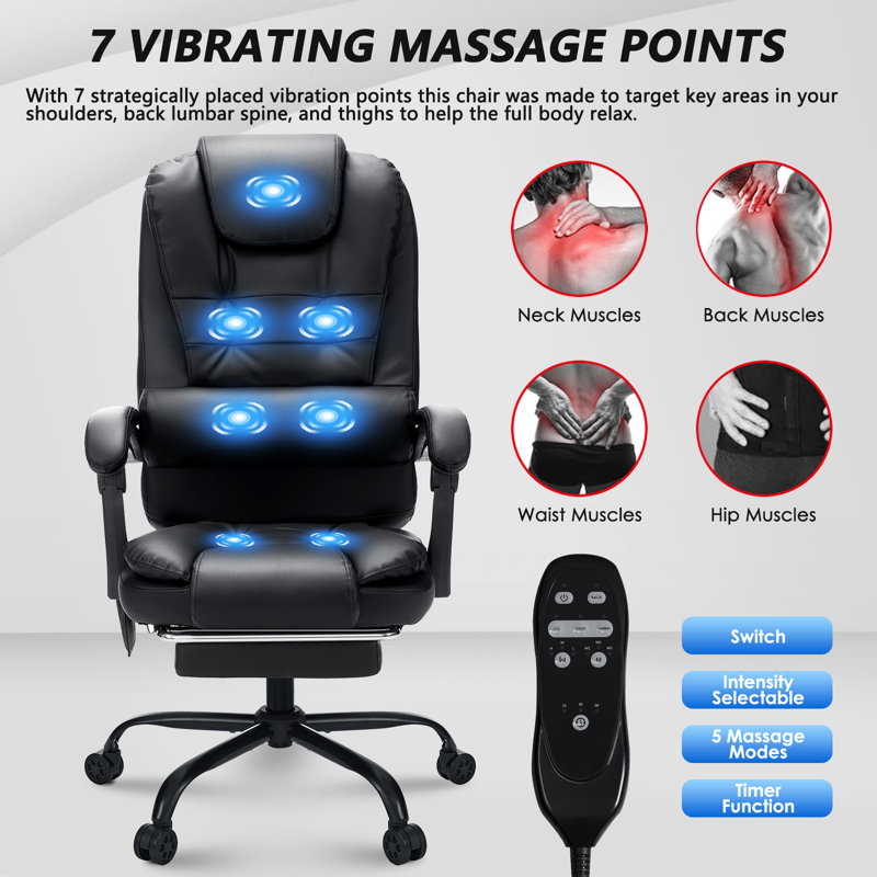 Fauteuil de bureau ergonomique avec repose-pieds Massage, Noir