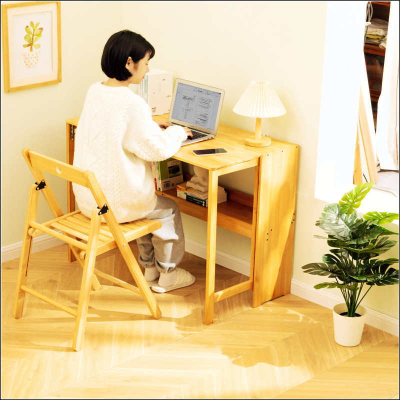Bureau pliant en bambou, bureau d'ordinateur peu encombrant pour les petits espaces, table d'étude pliable pour chambre à coucher, bureau personnel, dortoir, appartement, couleur naturelle