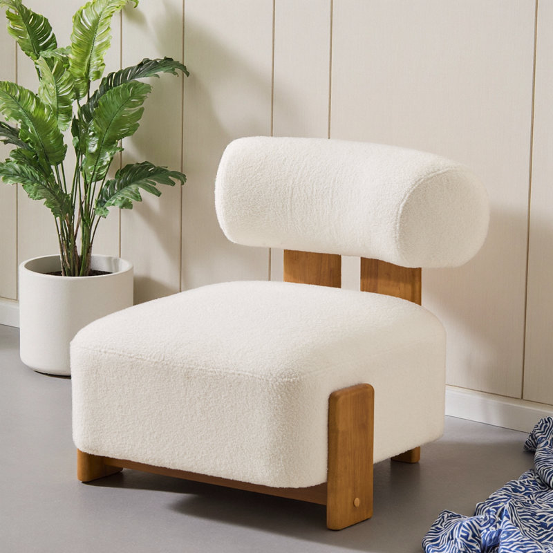 Méridienne Modern Boucle avec structure en bois massif et dossier roulé, fauteuil confortable pour le salon, la chambre à coucher ou le bureau