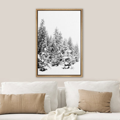 1 Winter Forest Snow Nature Landscape Black And White Photography, Rustic Modern Woodland Pine Tree Pictures, Giclee Canvas Digital Print Framed Wall Art