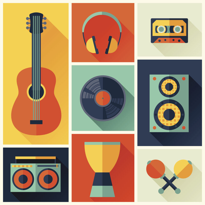 Background With Musical Instruments In Flat Design Style. by Incomible - Wrapped Canvas Print, 76cm H x 76cm W x 3.8cm D