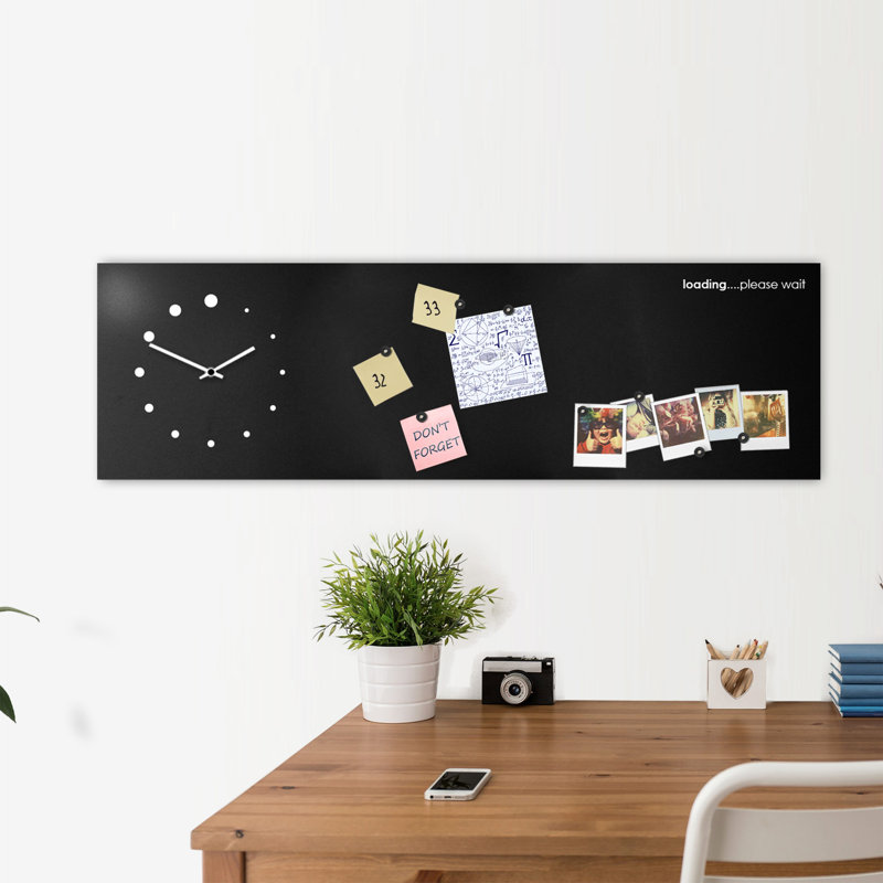Loading Please Wait Clock Magnetic Wall Mounted Combo Board, Black