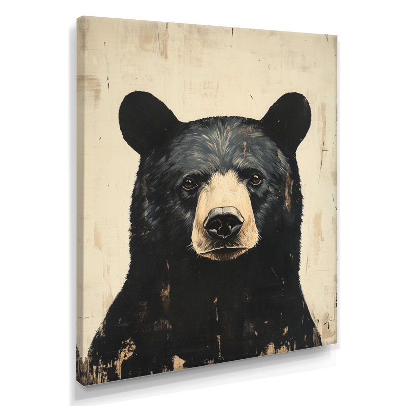 Ours noir rustique - Tableau sur toile représentant la faune, H 32 po x l 24 po, Toile tendue