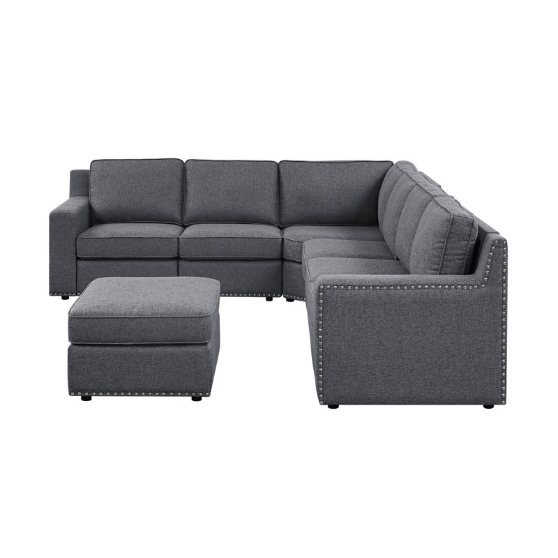 Ruriko Upholstered L-Shaped Sectional Reversible, Gray Polyester Blend