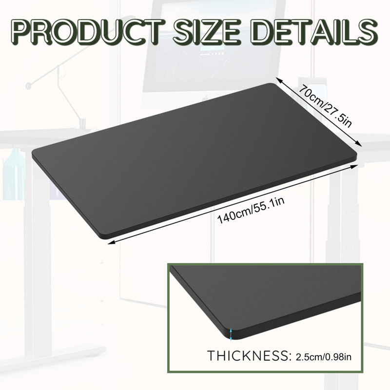 Plateau de table noir 55 pouces (L), H 1 po x l 55 po x P 27,5 po, Noir