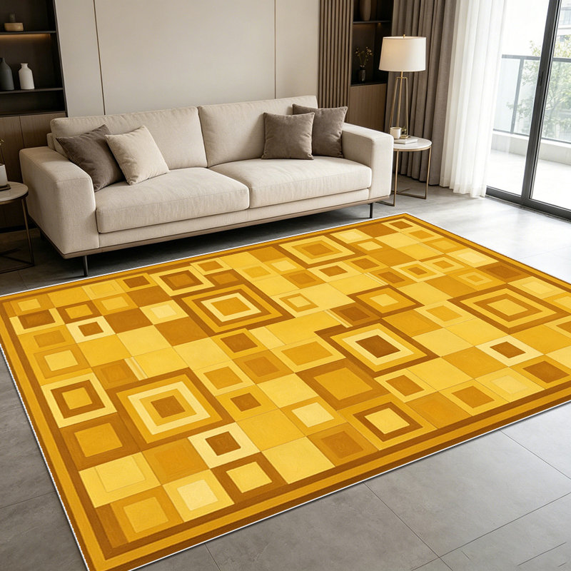 1PC Geometric Square Brown Gold Mosaic area rugs for Living Room, Soft and Comfortable, Suitable for all seasons, easy-to-maintain, machine washable Indoor floor mat, Under Table Farmhouse suitable for dining table area, bedroom bedside,