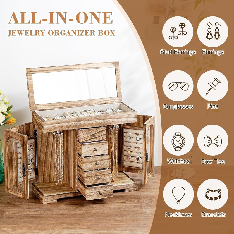 Bois Rustique Avec Miroir, 4 Couches - Blanc Vieilli Martinique